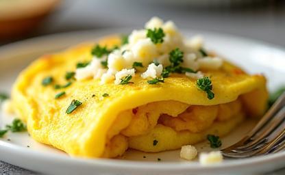 Fluffy gourmet omelette with herbs and cheese