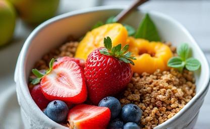 Vegan granola with fruit and yogurt